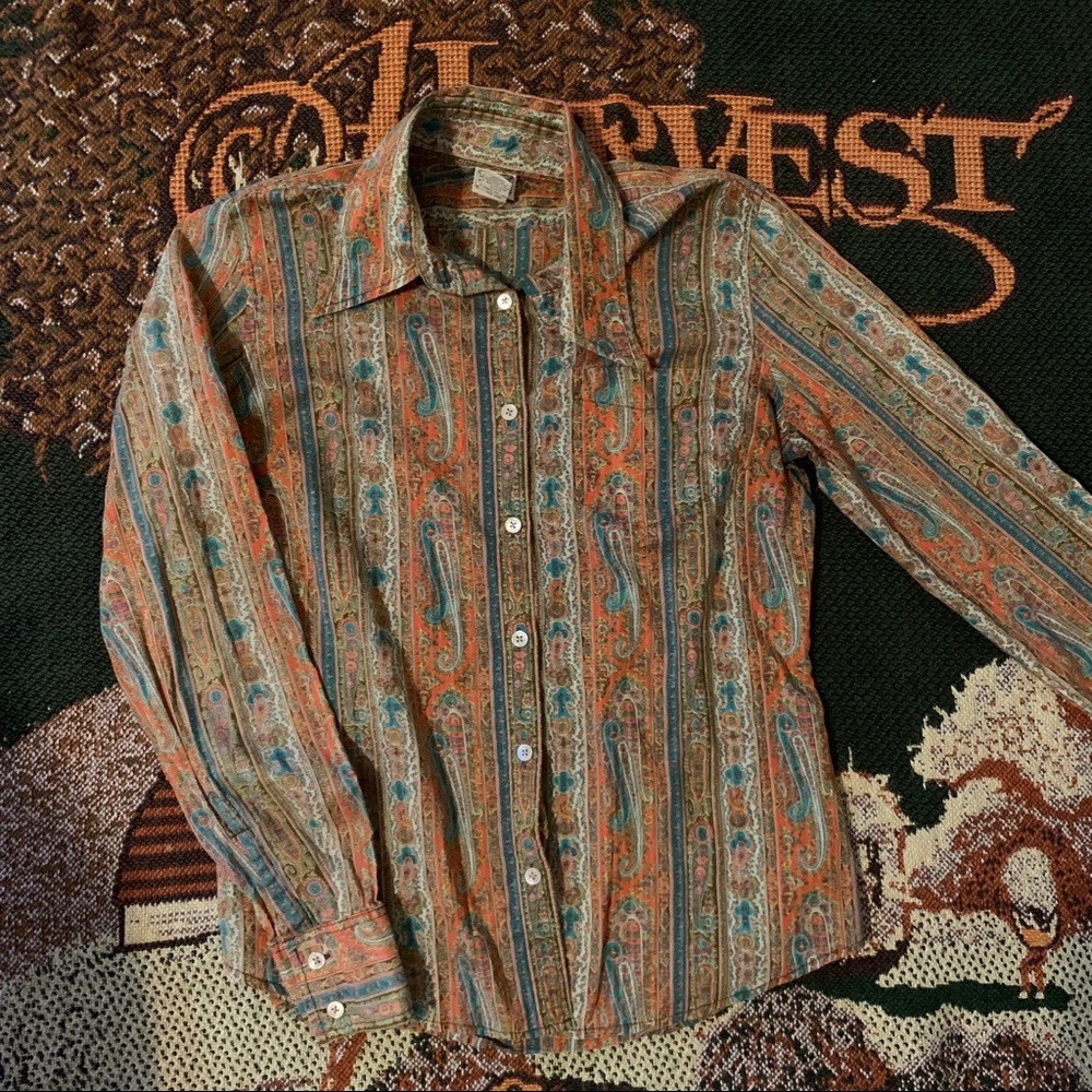 VTG 70's Lucky Brand Button Up Paisley Blouse